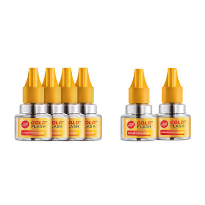 Good Knight Gold Flash Liquid Vapourizer, Mosquito Repellent Refill ( Pack Of 4)(180ml) & Good Knight Gold Flash Liquid Vapourizer, Mosquito Repellent Refill ( Pack Of 2)(90ml) Combo