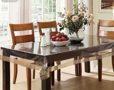 Kuber Industries 6 Seater Dining Table Cloth for Dining | Party | Events (Gold Lace)