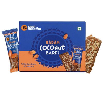 Badam Coconut Barfi, 8 Pcs | Burfi | Sweets | By GO DESi