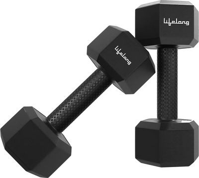 Lifelong Pvc Hex Dumbbells 2Kg (1Kg x 2) For Home Gym Equipment Fitness Barbell (Pack Of 2)
