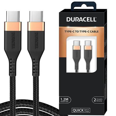 Duracell Type C to Type C Cable | 60W Fast Charging Cable | 1.2m
