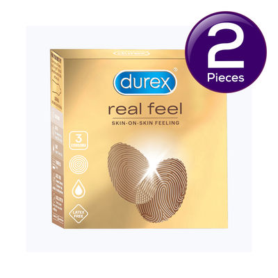 Durex Real Feel Condoms For Men For Real Skin On Skin Feeling Latex Free 3 pc Combo