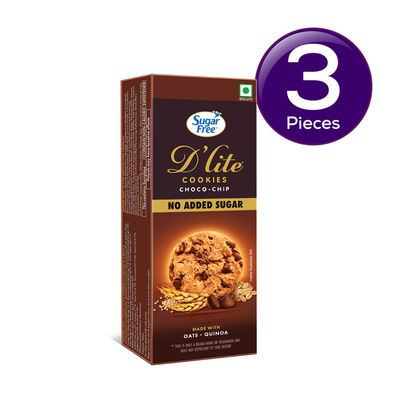 Sugar Free D'Lite Choco Chip Cookies | Zero Added Sugar | Made with Oats & Quinoa 75 g Combo