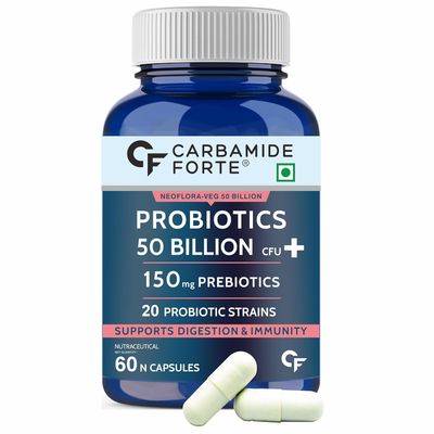 Carbamide Forte Probiotics Supplement 50 Billion CFU for Women & Men 60 Veg Capsules