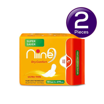 Niine Dry Comfort Ultra Thin Sanitary Pads - XL (275 Mm) | With Free Biodegradable Bags 15 pc Combo