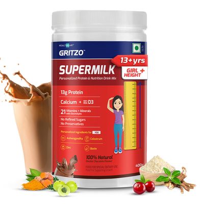Gritzo Supermilk Height+ (13+Y Girls), 13G Protein (Double Chocolate)