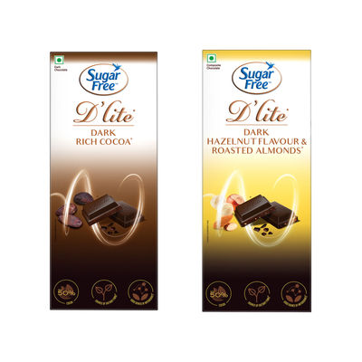 Sugar Free D'Lite Rich Cocoa Dark Chocolate Bar(40gms) & Sugar Free D'Lite Dark Chocolate Bar - Hazelnut & Roasted Almonds(40gms) Combo