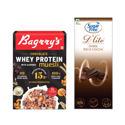 Bagrry'S Whey Protein Chocolate Muesli With Almonds ( 100% Whole Oats)(500gms) & Sugar Free D'Lite Rich Cocoa Dark Chocolate Bar(40gms) Combo