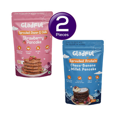 Gladful Strawberry Pancake Jowar and Oats Mix(150.0 gms) & Gladful Choco Pancake Sprouted Millets and Masoor Mix(150.0 gms) Combo