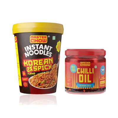Masterchow Instant Cup Noodles - Korean 2X Spicy Flavour(100gms) & Masterchow Spicy Sichuan Chilli Oil(170gms) Combo
