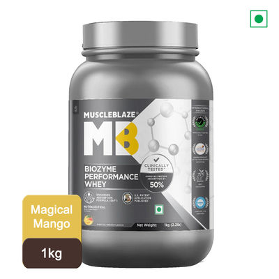 MuscleBlaze Biozyme Performance Whey Protein Powder (Magical Mango)