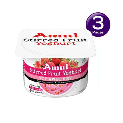 Amul Stirred Fruit Yoghurt- Strawberry 100 g Combo