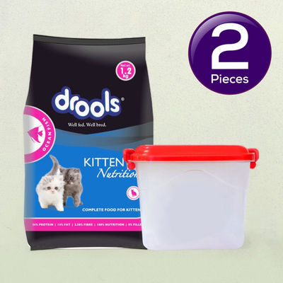 Drools Kitten (1-12 Months) Dry Cat Food With Free Container - Ocean Fish 1.2 kg Combo