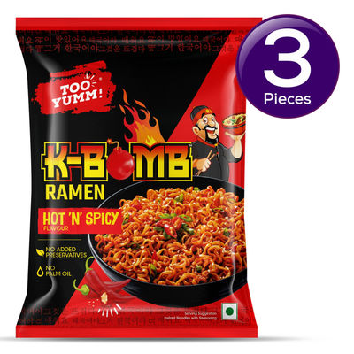Too Yumm! K-Bomb Hot n Spicy | Ready to cook Instant Noodles | 100% Veg | Korean Noodles 79 g Combo