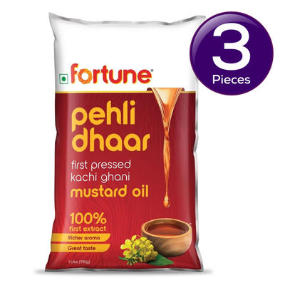 Fortune Pehli Dhaar First Pressed Kachi Ghani Mustard Oil Pouch 1 l Combo
