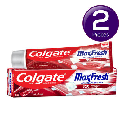 Colgate MaxFresh Toothpaste, Red Gel Paste with Menthol for Super Fresh Breath (Spicy Fresh) 150 g Combo