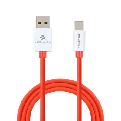Zebronics Uc80P Usb - Type C Cable 80 Watts Rapid Charging Charge & Sync 1 Meter - White And Red