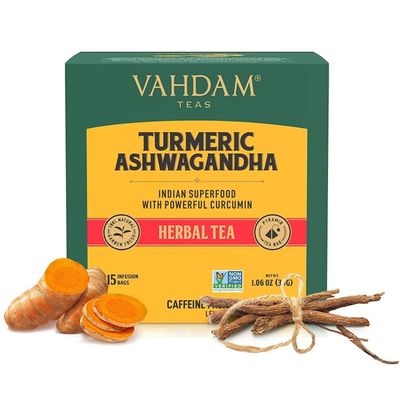 Vahdam Organic Turmeric Ashwagandha Herbal 15 Tea Bags - Immunity Booster