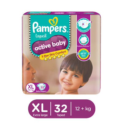 Pampers Active Baby Diaper For Kids | White | XL (12+ kg)