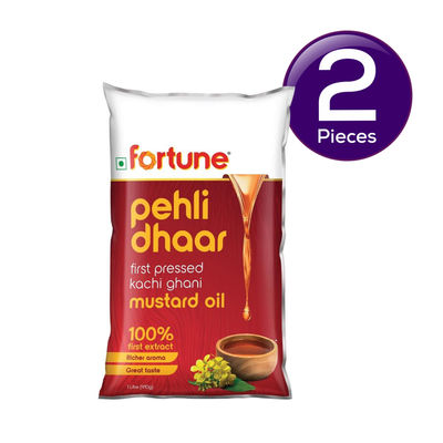 Fortune Pehli Dhaar First Pressed Kachi Ghani Mustard Oil Pouch 1 l Combo