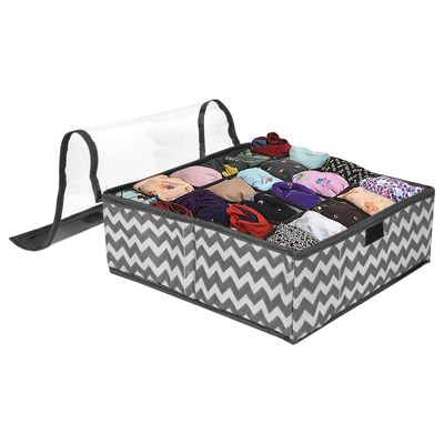 PrettyKrafts Fabric Innerwear Organizer | 15+1 Compartment Drawer Divider for Wardrobe - Black
