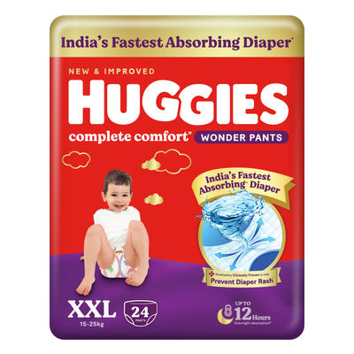 Huggies Complete Comfort Wonder Pants Style Baby Diapers XXL Size, 15 to 25 kgs