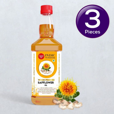 Indic Wisdom Wood Pressed Safflower Oil | Cold Pressed - Extracted on Wooden Churner 1 l Combo