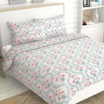 Haus & Kinder Pink Blossom Double Bedsheet - 100% Cotton (250x225cm)