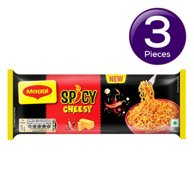Maggi Spicy Cheesy Noodles | Instant Noodles | Yummy Cheese Meets Maggi Noodles | Pack Of 4 304 g Combo