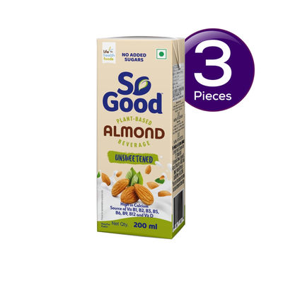 So Good Plant Based Almond Beverage Unsweetened Tetrapack 200 ml Combo