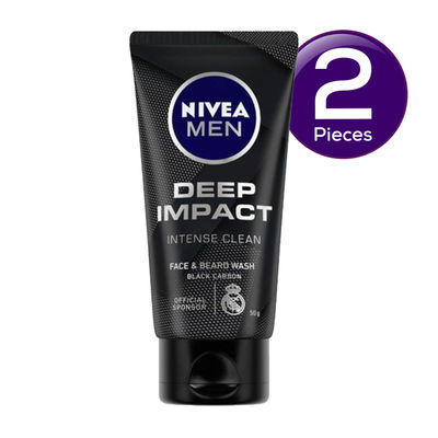 Nivea Men Face Wash Deep Impact Intense Clean For Beard & Face With Black Carbon 100 g Combo