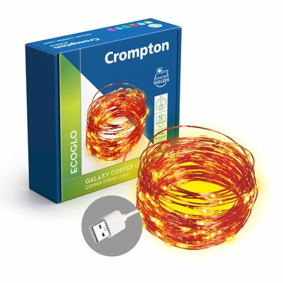 Crompton Galaxy Decoration Copper Usb Powered Fairy Lights With 100 Led Light 10 Meters, Warm White