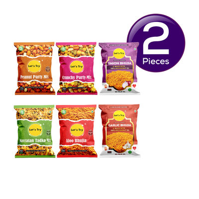 Let's Try Namkeen Combo Pack Of 6 (Crunchy Party Mix Peanut Party Mix Aloo Bhujia) 168 g Combo