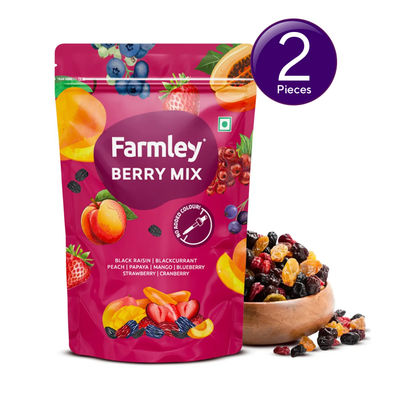 Farmley Mix Dried Berries- Cranberries, Blueberries, Strawberries, Black Raisins, Peach & More 200 g X 2 Combo