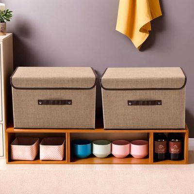 Kuber Industries Pack of 2 ( Large ) Jute Foldable Cotton Drawer Organizer for Cloth | Brown