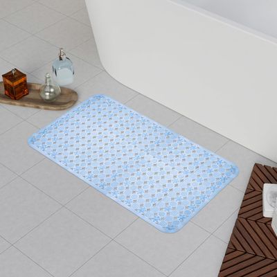 Kuber Industries PVC Transparent Round Bathroom Mat with Drain Holes|Blue