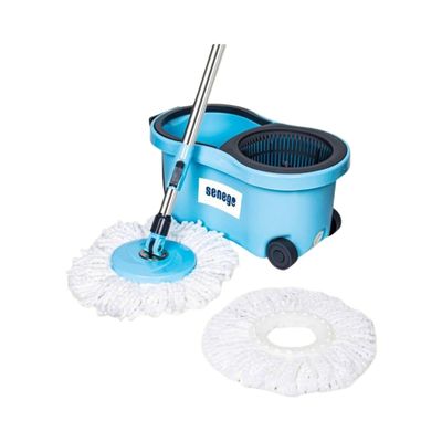 Senego Twin Bucket Spin Mop with Wheels  | Blue - 2 Refills