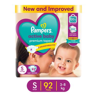 Pampers Active Baby Diaper Taped For Kids | White | S (3 - 8 kg)