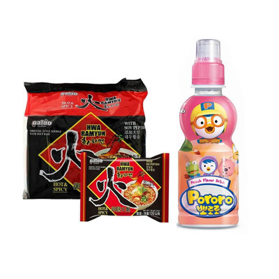 Paldo Hwa Ramyun Spicy Korean Noodles  (Pack Of 5)(600gms) & Pororo Korean Drink Peach Flavor(235ml) Combo