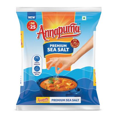 Annapurna Premium Iodised Sea Salt | Naturally Sun Dried | Naturally White | Pure & Free-Flow | Uppu