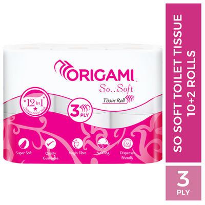 Origami 3 Ply Toilet Tissue Paper Roll - 160 Pulls Per Roll