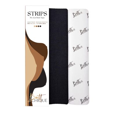 Buttchique Breast Lift Pre-Cut Body Tape Strips (Pack Of 4, Black) (6 X 28 Cms Strips)