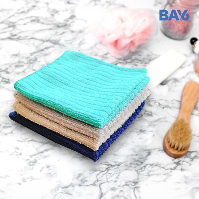 BAY6 Microfibre Solid Face Towel Assorted - 25 x 25 cm | Set of 4