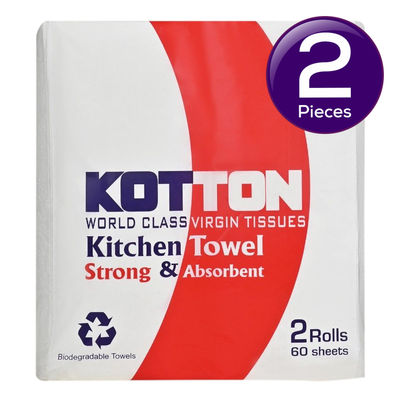 Kotton Kitchen Towel 2 Ply - 100% Virgin Pulp/Paper, 60 pulls 120 pc Combo