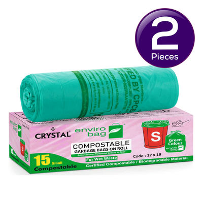Crystal Small Garbage Bag 17x19, Compostable, Green Colour 1 pc Combo