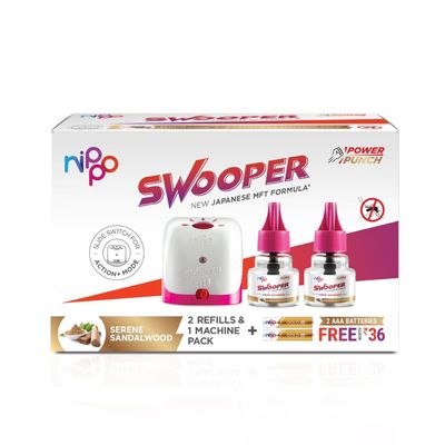 Nippo Swooper Liquid Vaporizer I Mosquito Repellent Machine+2 Refill(45Ml) Sandalwood Fragrance