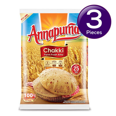 Annapurna Chakki Whole Wheat Atta/ 100% Whole Wheat, No Maida 1 kg Combo