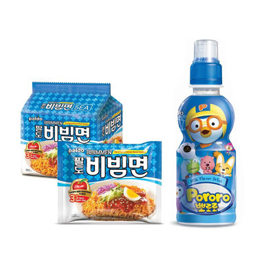 Paldo Bibimmen Spicy Korean Cold Noodles  (Pack Of 5)(650gms) & Pororo Korean Drink Milk Flavor Flavor(235ml) Combo