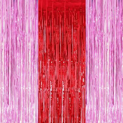 Party Propz Red and Pink Foil Curtains for Valentine's Day Decoration - Pack of 3
