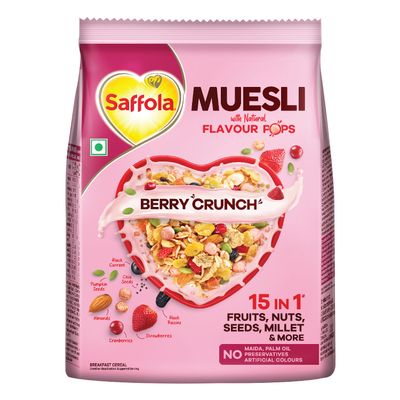 Saffola Muesli Berry Crunch With Flavour Pops 15 In 1 Fruit And Nuts